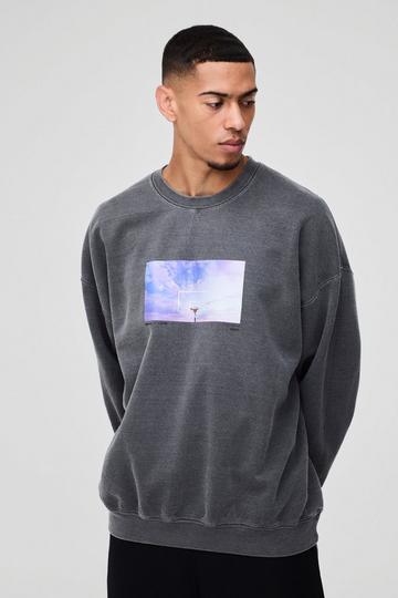 Oversized Sky Box Graphic Washed Sweatshirt charcoal