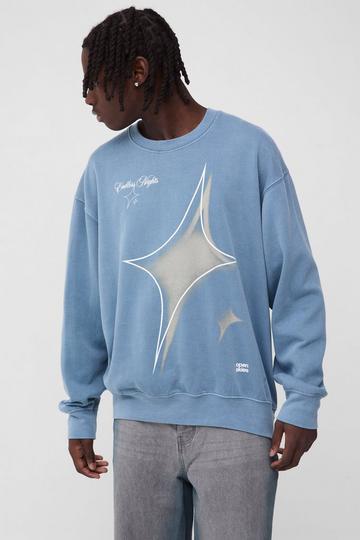 Oversized Endless Nights Star Graphic Washed Sweatshirt slate blue