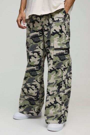 Baggy Fit Camo Textured Cargo Trousers multi