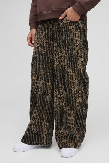 Baggy Relaxed Fit Textured Leopard Trousers brown