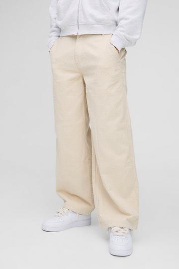 Baggy Relaxed Fit Textured Trousers stone