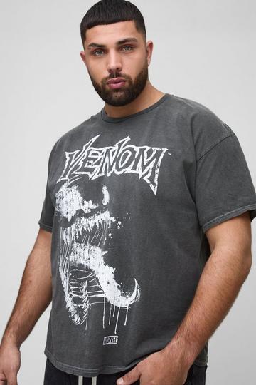 Plus Oversized Wash Venom License Print T-Shirt charcoal