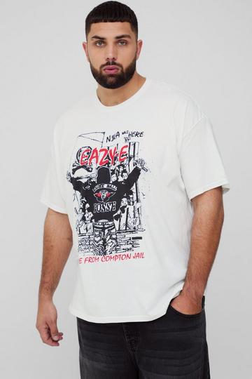 White Plus Oversized Easy E License Print T-Shirt