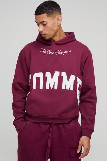 Oversized Boxy Homme Printed Hoodie burgundy