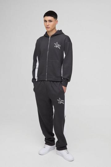 Black Oversized Boxy M Star Panelled Zip Through Hooded Tracksuit