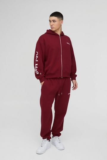 Red Oversized Boxy Ofcl Man Zip Hooded Tracksuit