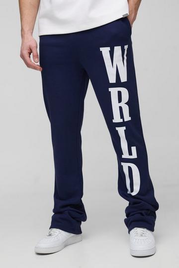 Navy Tall Slim Stacked Wrld Print Gusset Jogger