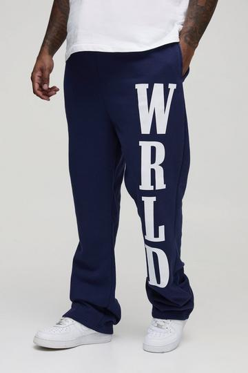 Navy Plus Slim Stacked Wrld Print Gusset Jogger