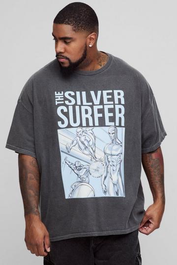 Plus Oversized Wash Silver Surfer Comic License Print T-Shirt charcoal