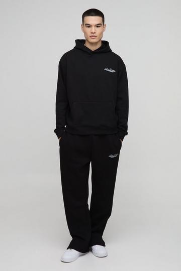 Oversized Homme Hooded Split Hem Tracksuit black