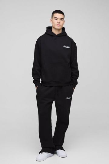 Black Oversized Homme Hooded Split Hem Tracksuit