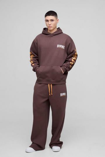 Oversized Homme Hooded Wide Leg Tracksuit brown