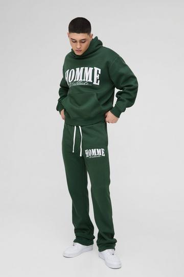 Oversized Boxy Homme Stack Flare Hooded Tracksuit forest