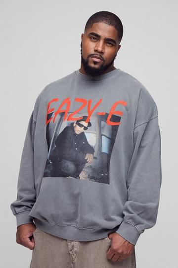 Charcoal Grey Plus Oversized Eazy-E Wash License Print Sweatshirt