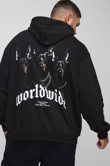 Plus Oversized Worldwide Graphic Hoodie black