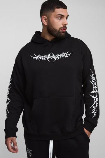 Plus Oversized Gothic Print Hoodie black