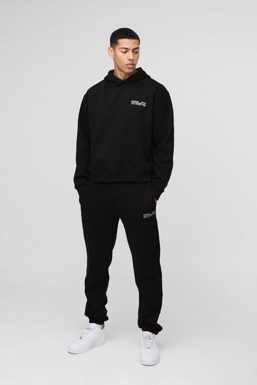 Black Oversized Boxy Man Hooded Tracksuit