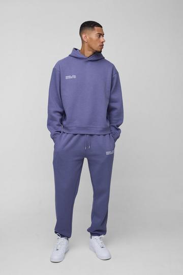 Oversized Boxy Man Hooded Tracksuit purple