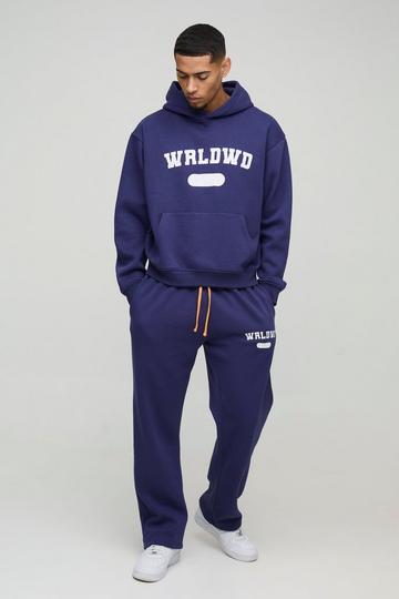 Oversized Boxy Worldwide Hooded Tracksuit navy