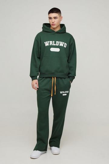 Oversized Boxy Worldwide Hooded Tracksuit forest