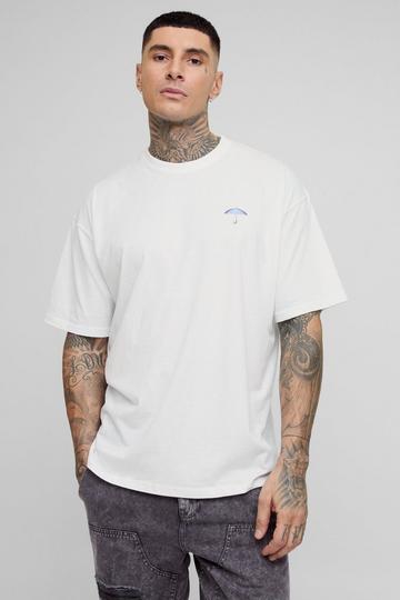 White Tall Oversized Embroidered Umbrella T-Shirt