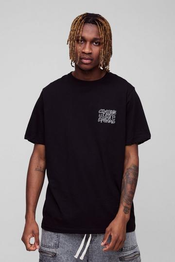 Tall Embroidered Slogan T-Shirt black