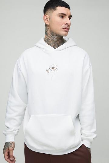 Tall Oversized Geborduurde Bloemen Hoodie white