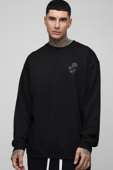 Tall Floral Embroidered Sweatshirt black