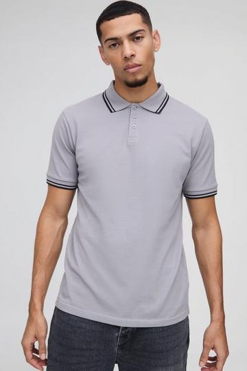 Pique Slim Fit Polo Met Contrasterende Zoom grey