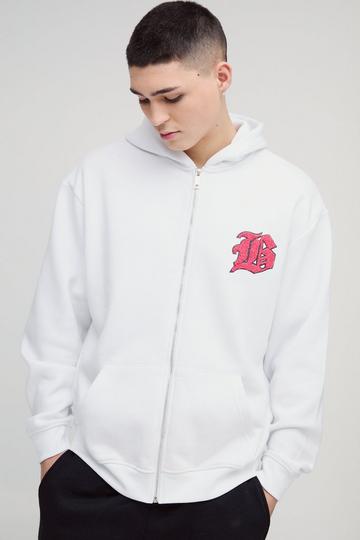 Oversized Zip Through Gothic Hoodie white