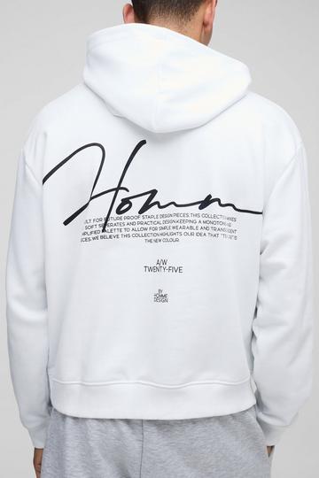 Oversized Boxy Homme Embroidered Hoodie white