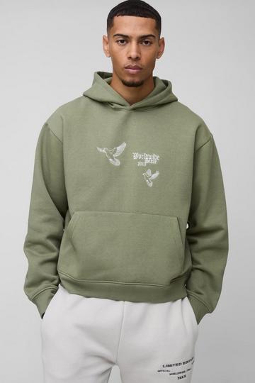 Oversized Boxy Smart Embroidered Hoodie khaki