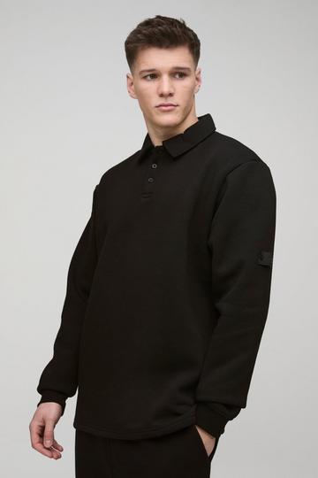 Black Tall Woven Tab Rugby Polo