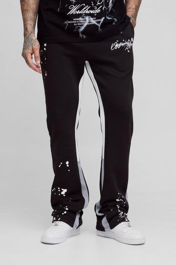 Tall Slim Stacked Flare Jogger With Gusset Panel black