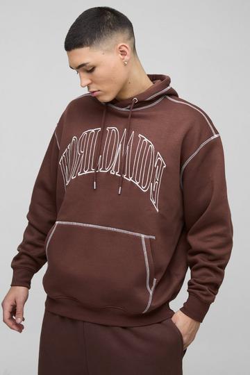 Oversized Worldwide Contrast Stitch Hoodie chocolate