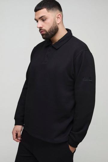 Plus Woven Tab Rugby Polo black