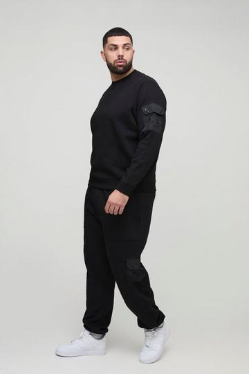 Plus Twill Utility Pocket Woven Tab Jersey Tracksuit black