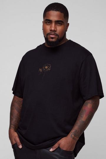 Plus Floral Embroidered T-Shirt black