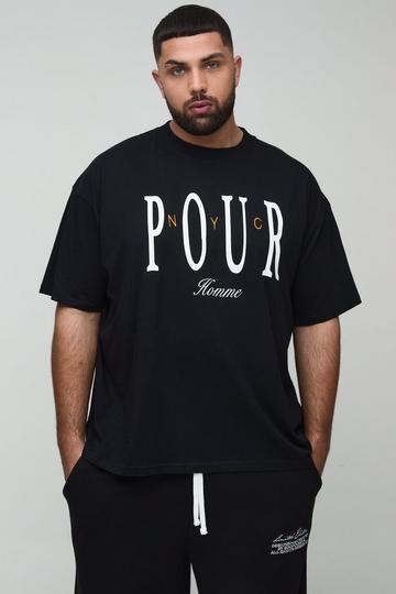 Plus Oversized Extended Pour Homme Embroidered T-Shirt black