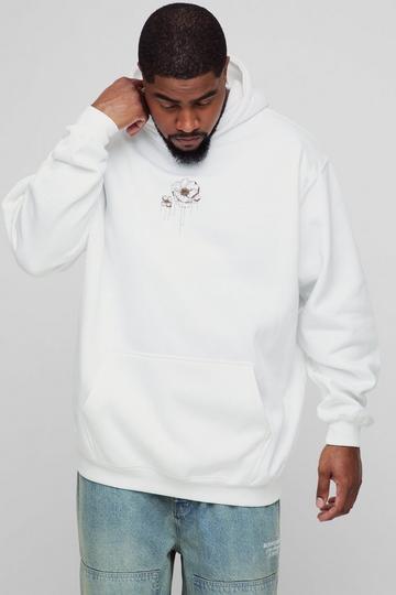 Plus Oversized Geborduurde Bloemen Hoodie white