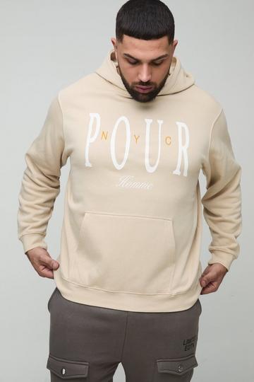 Sand Beige Plus Pour Homme Embroidered Hoodie