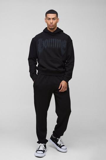 Oversized Boxy Gothic Homme Hooded Tracksuit black