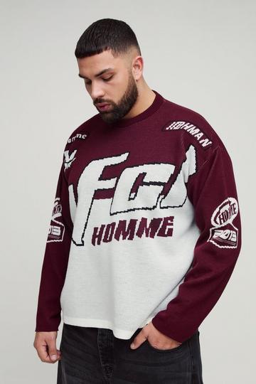 Burgundy Red Plus Oversized Moto Knitted Long Sleeve T-Shirt