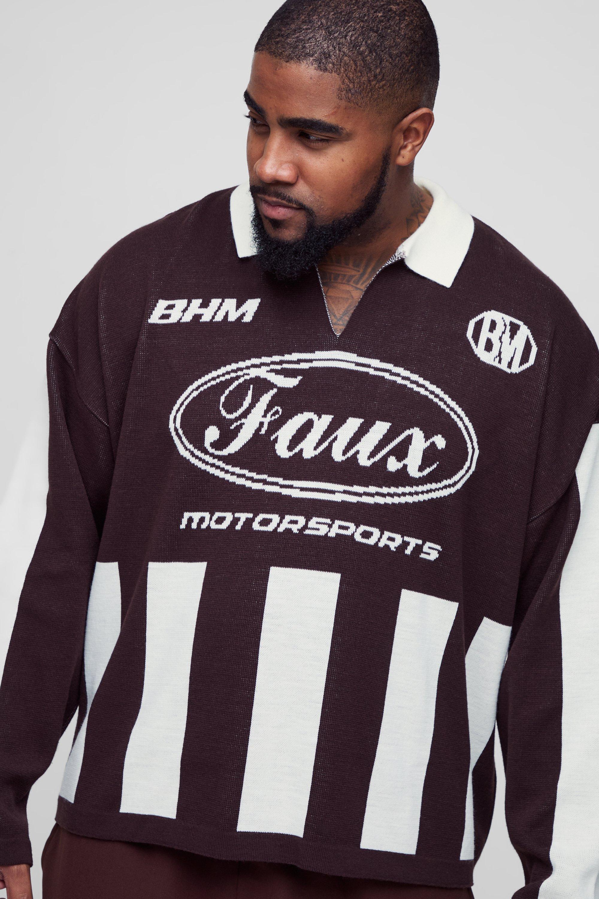 Plus Oversized Boxy Football Knitted Long Sleeve Polo Plus Oversized Boxy Football Knitted Long Sleeve Polo