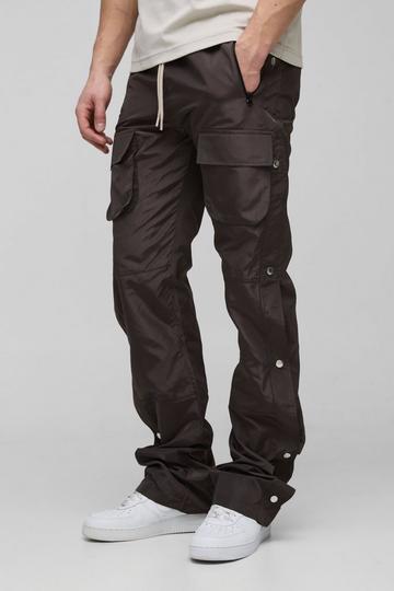 Tall Elasticated Waist Slim Flare Stacked Cargo Trousers chocolate