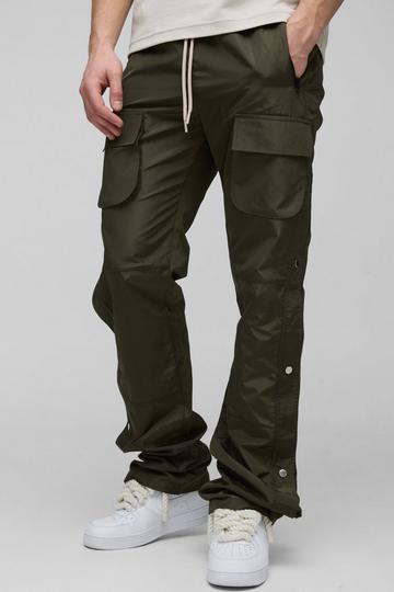 Tall Elasticated Waist Slim Flare Stacked Cargo Trousers khaki