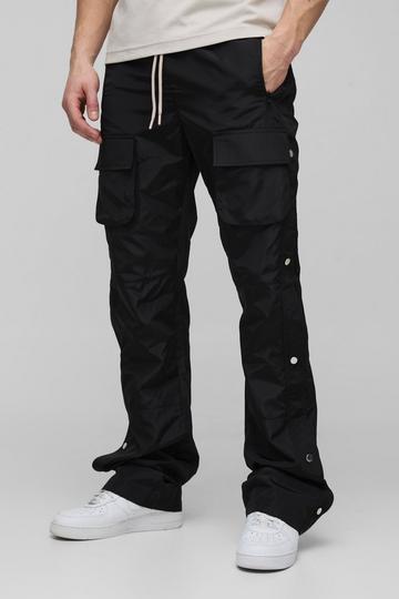 Tall Elasticated Waist Slim Flare Stacked Cargo Trousers black