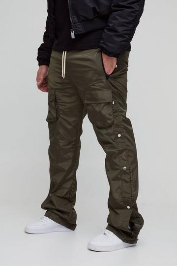 Plus Elasticated Waist Slim Flare Stacked Cargo Trousers khaki