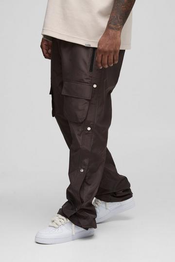 Plus Elasticated Waist Slim Flare Stacked Cargo Trousers chocolate