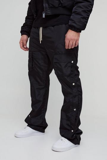 Plus Elasticated Waist Slim Flare Stacked Cargo Trousers black